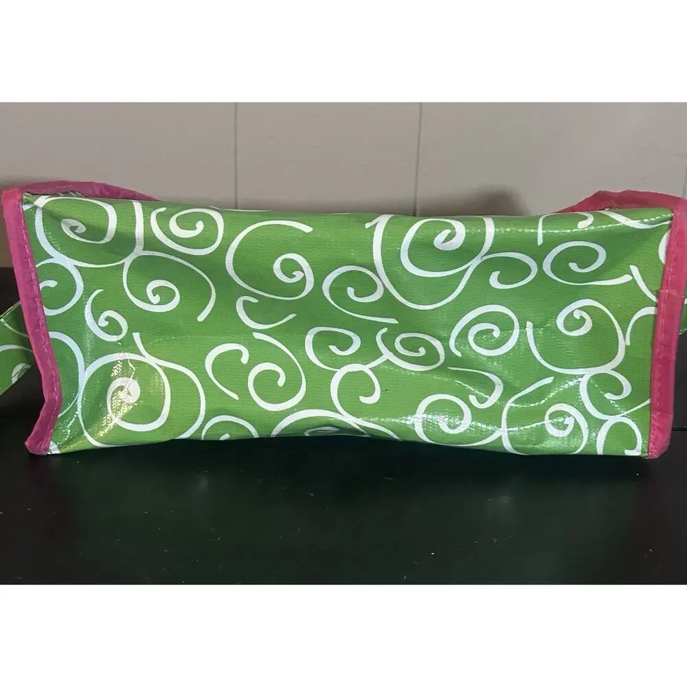 Monogram F Green Pink Swirl Cosmetic Makeup Bag Travel Organizer 10” 4”